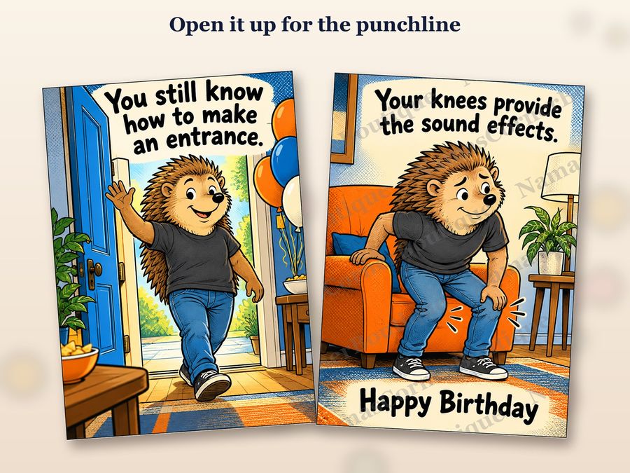 The hedgehog card opened up, inside covered by a watermark