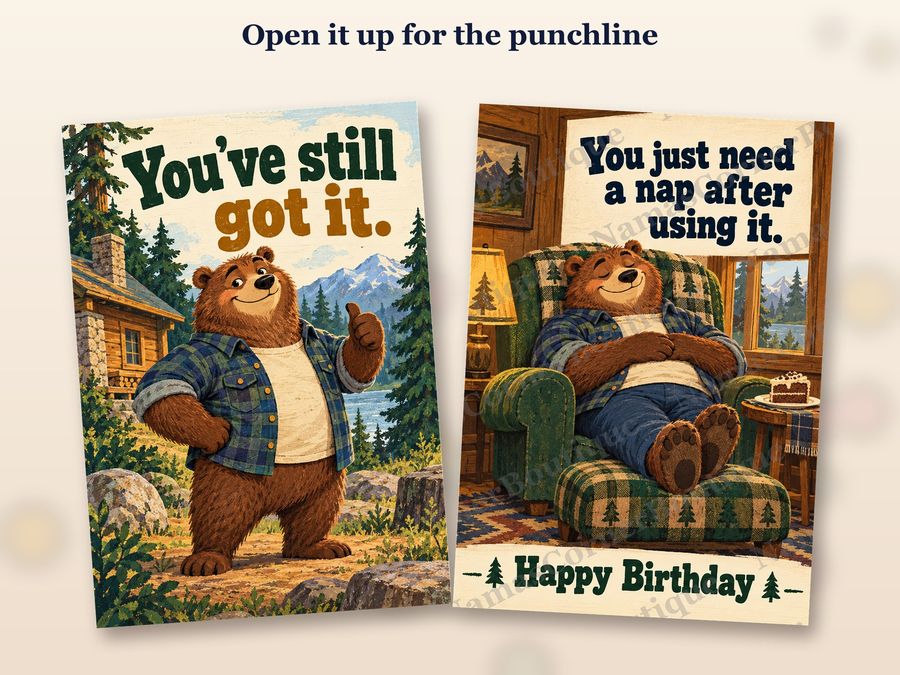 The bear card opened up, inside covered by a watermark
