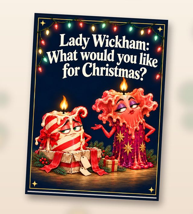 Card front: Lady Wickham: What would you like for Christmas?