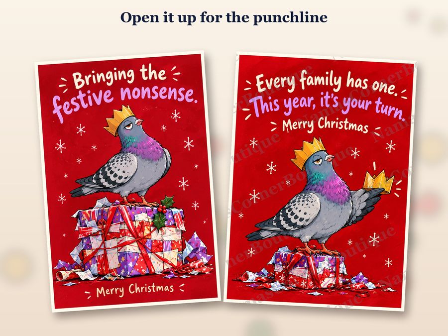 The pigeon with a crown card opened up, inside covered by a watermark