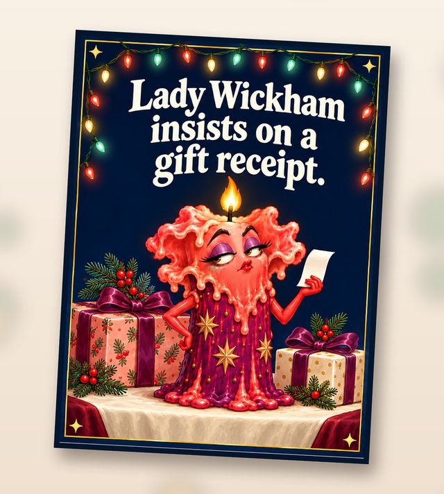 Card front: Lady Wickham insists on a gift receipt.