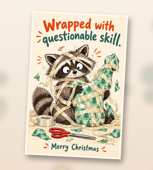 Card front: Wrapped with questionable skill.