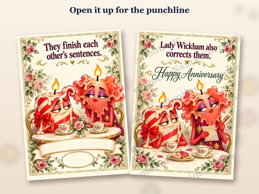 The Finish each other's sentences card opened up, inside covered by a watermark