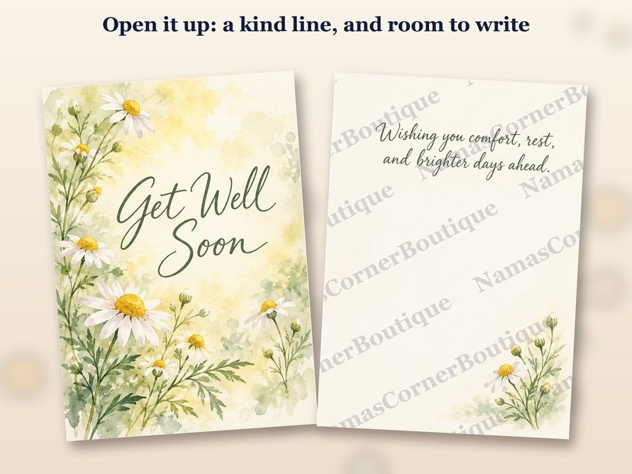 The Chamomile daisies card opened up, inside covered by a watermark