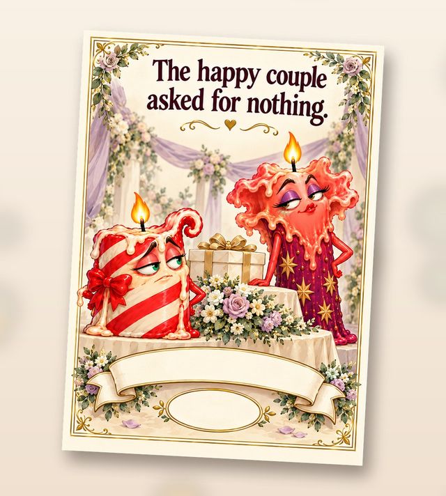 Card front: The happy couple asked for nothing.